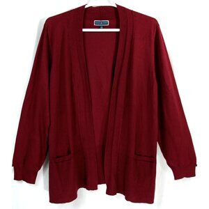 Karen Scott Open Front Sweater Cardigan Shawl Wrap w Pockets Maroon 3X